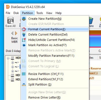 diskgenius partition menu