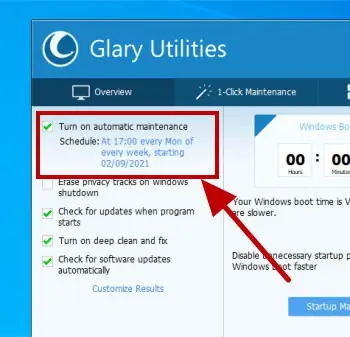 glary utilities pro - scheduled maintenance