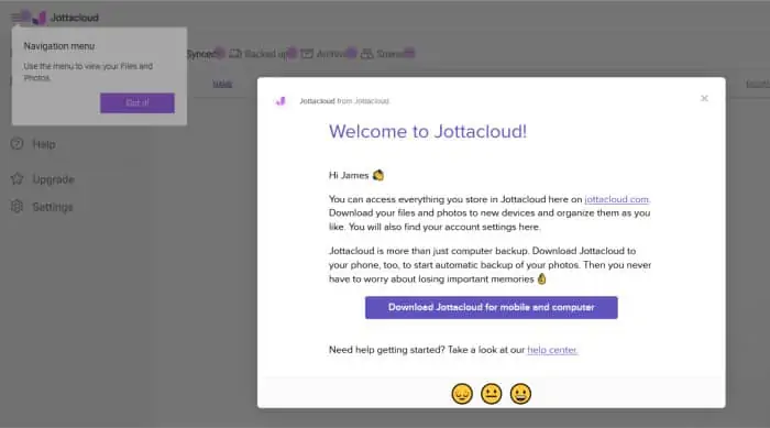 jottacloud review - web interface welcome