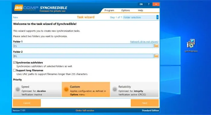 synchredible initial setup wizard