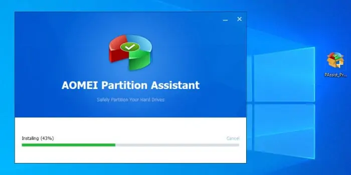 partition assistant installer running