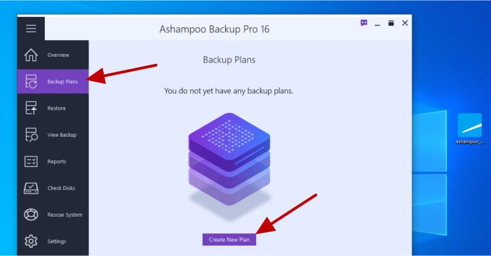 backup pro 16 - backup plans screen layout