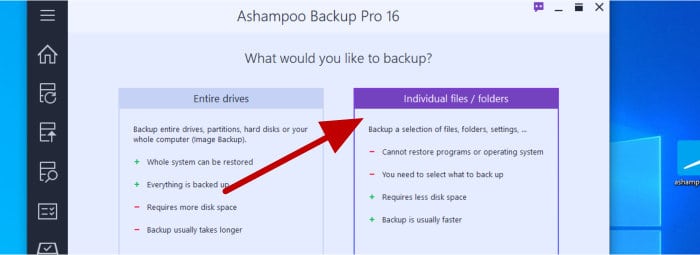 backup pro 16 choose file level backup