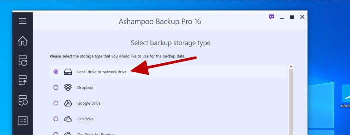 backup pro 16 - choosing local storage