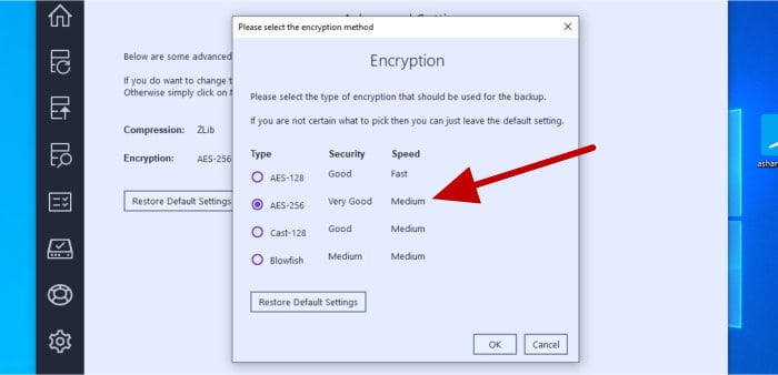 backup pro 16 encryption options