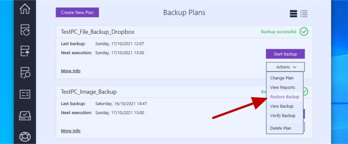 backup pro 16 - file backup start restore