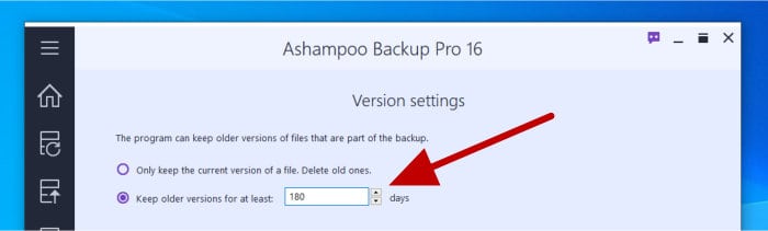 backup pro 16 file level versioning settings