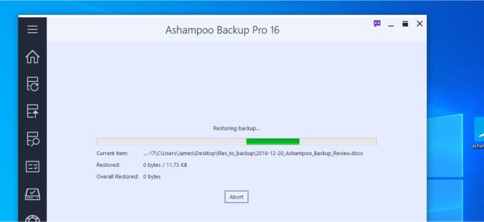 backup pro 16 - file restore in progress