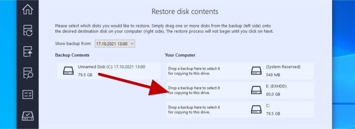 backup pro 16 image restore target drive