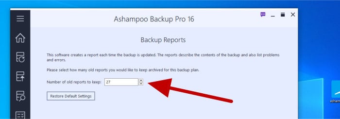 backup pro 16 keep old backup reports