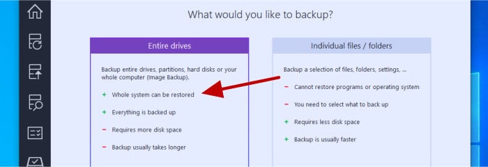 backup pro 16 - select image backup type