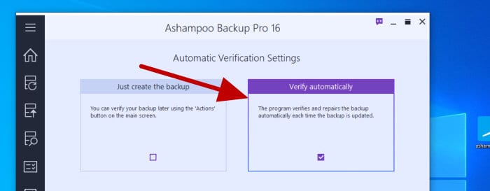 backup pro 16 verification options