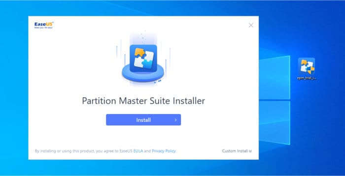 easeus partition master installer running