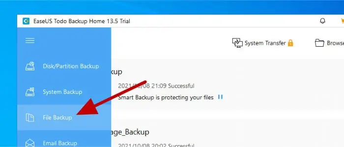 todo backup - select file backup from menu