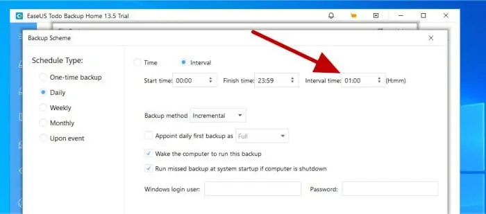 todo backup setting 1hr backup schedule