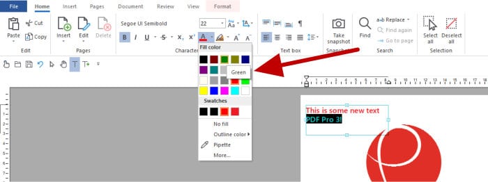 pdf pro 3 changing text colour