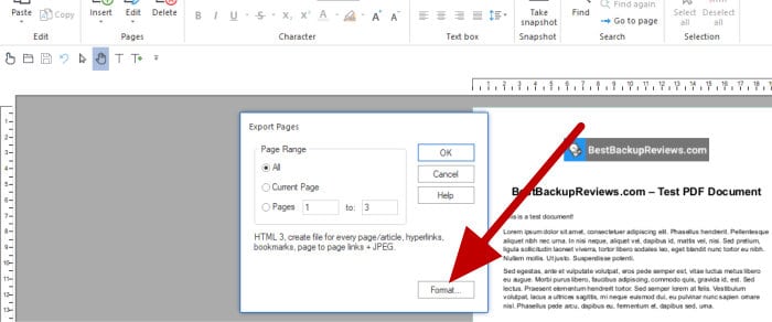 pdf pro 3 export document settings box
