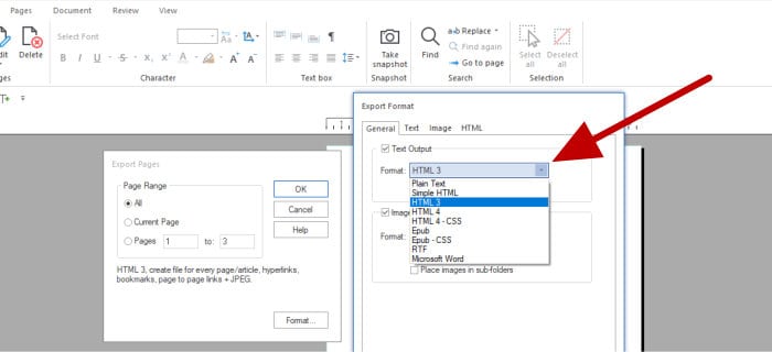 pdf pro 3 export document format options