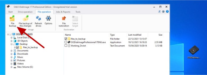 diskimage file backup file selection