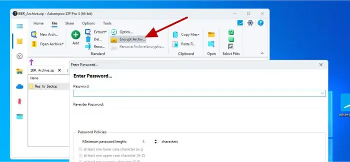 zip pro 4 applying encryption to existing archive