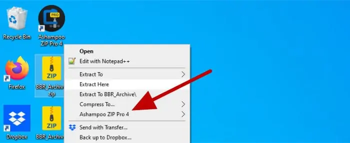 zip pro 4 context menu extract options