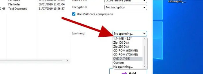 zip pro 4 archive spanning options