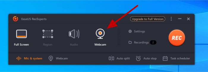 recexperts pointing to webcam button