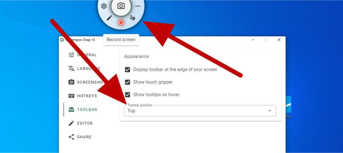 snap 14 floating toolbar settings