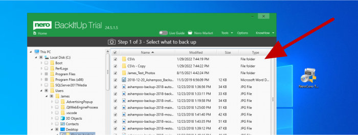 backitup selecting files for backup