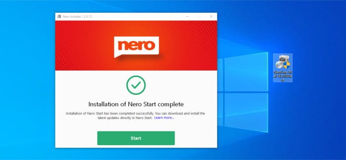 nero start install complete