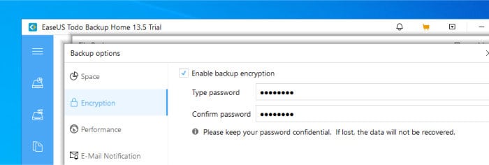 best backup with aes 256-bit - easeus encryption settings
