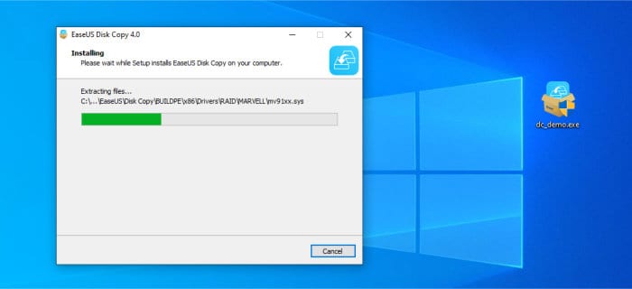 easeus disk copy installer running
