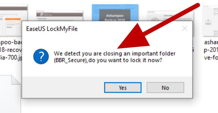 lockmyfile - warning message saying folder will be locked