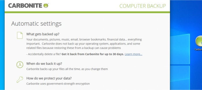 easy to use backup software - carbonite autmatic backup settings
