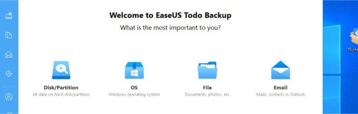 easy to use backup software - easeus easy start screen