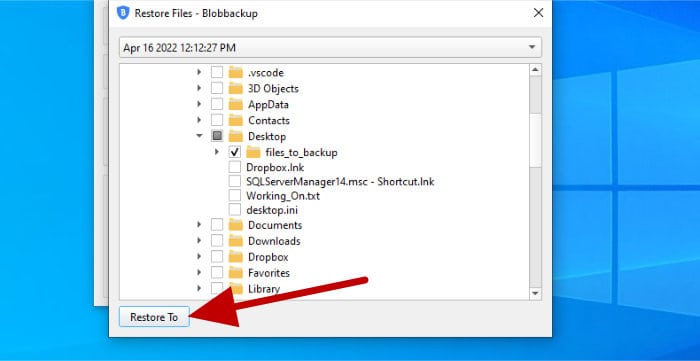blobbackup selecting files for restore
