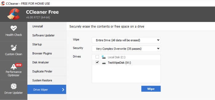 how to securely wipe a hard drive - ccleaner drive wiping