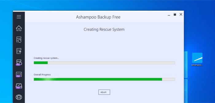 ashampoo backup free create winpe recovery media