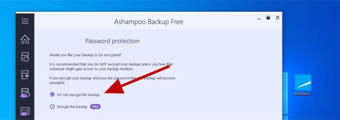 ashampoo backup free encryption options