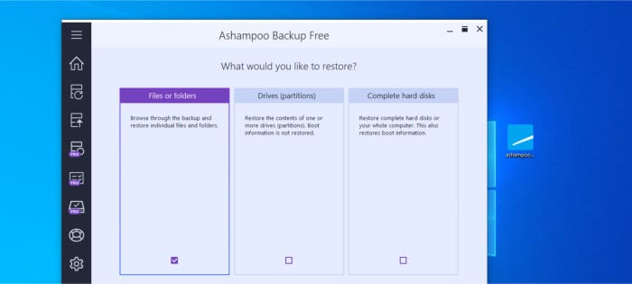 ashampoo backup free select restore method