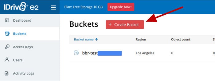 idrive e2 list of buckets with options