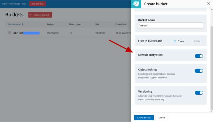 idrive e2 - create new bucket options