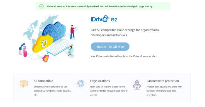 idrive e2 sign-up page activated