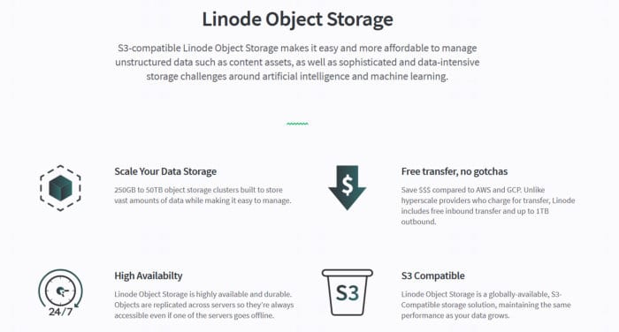 top 10 s3 alternatives - linode storage features