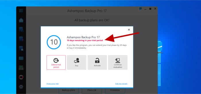 ashampoo backup pro 17 - activate software or trial