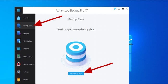 ashampoo backup pro 17 - backup plans page