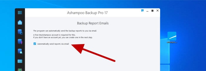 ashampoo backup pro 17 - email report settings