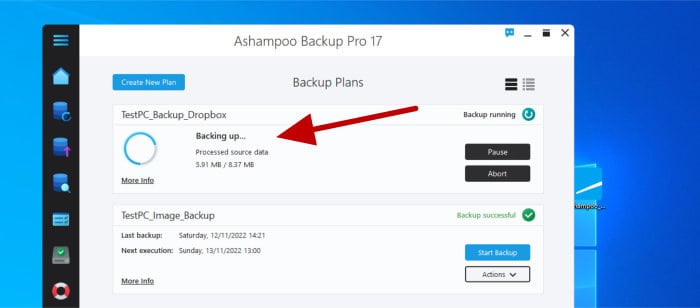 ashampoo backup pro 17 - cloud backup set running