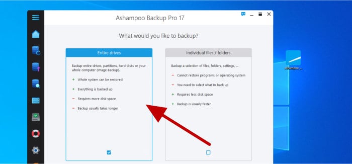ashampoo backup pro 17 - choose image or file backup