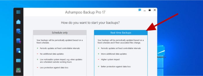ashampoo backup pro 17 - real-time backup settings